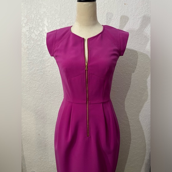 Rebecca Taylor Pink Fuchsia Cap Sleeve Front Zip Cocktail Dress Size 2 Gorgeous - Picture 4 of 13